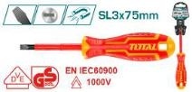 Отвертка шлицевая Диэлектрическая SL3x75mm 1000В THTIS3075